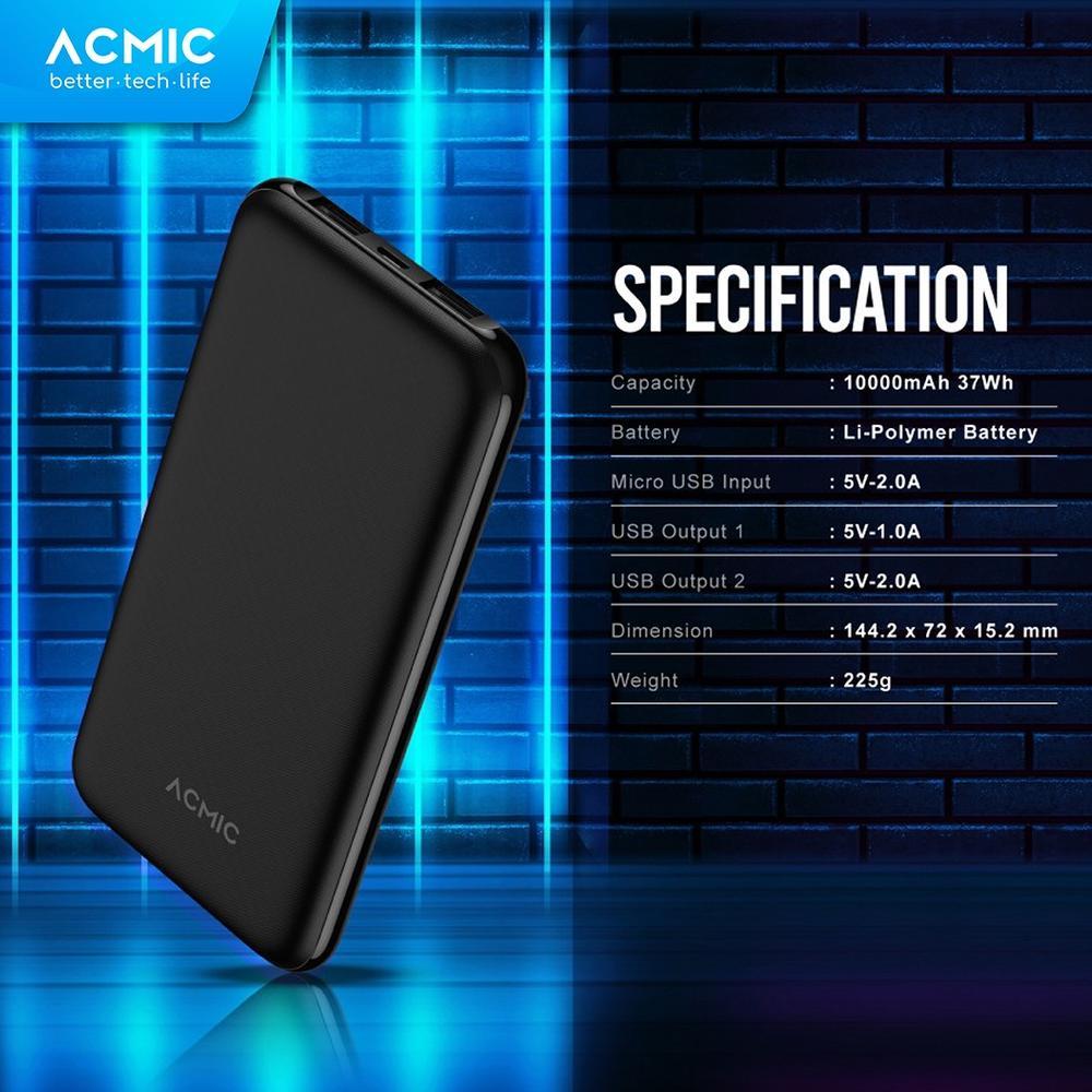 Terbaru Acmic Powerslim 10000Mah Slim Powerbank 2A Fast Charge