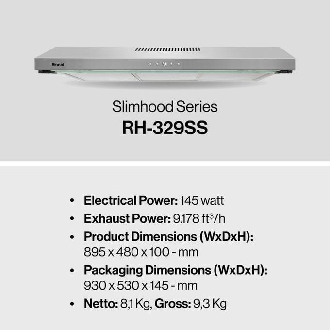 Grosir Cooker Hood Rinnai Rh-329B I Rh-329Ss 90 Cm Rh329B/Rh329Ss