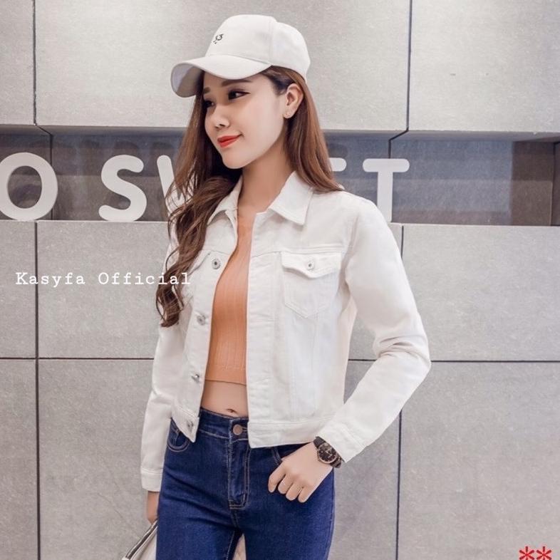 HOT DEALS WITNEY JAKET JEANS PUTIH WANITA JAKET CROP BIONDY