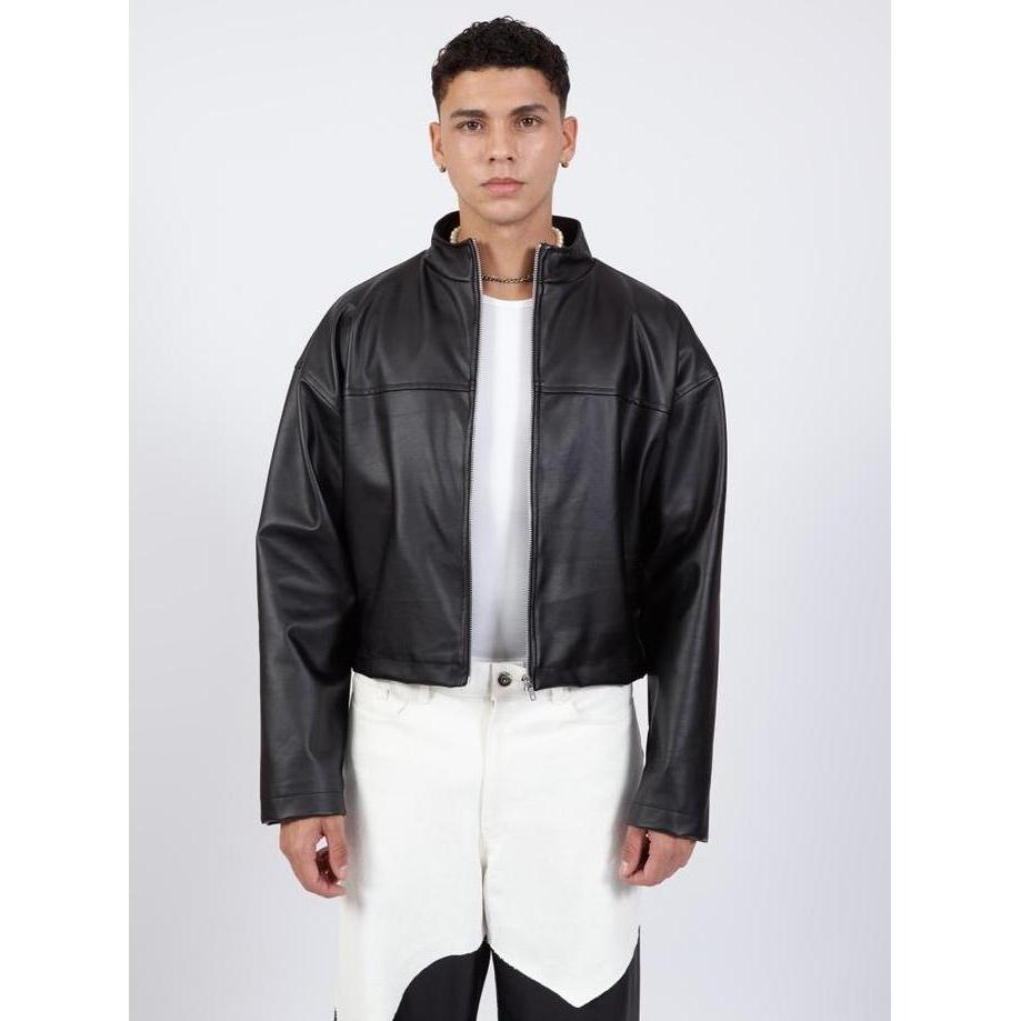 OCWA HARLOW BLACK LEATHER CROP JACKET