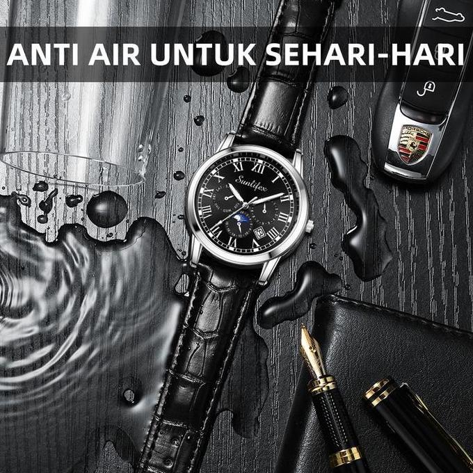 Horfa- Sunlifex Jam Tangan Pria  Kalender Kuarsa Santai Bisnis Tali Kulit Jam Tangan Cowok Sl7003