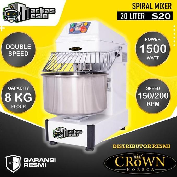 CROWN Spiral Mixer 20 Liter Mesin Pengaduk Adonan Roti Donat S20 Listrik 1500W Garansi Resmi 1 Tahun