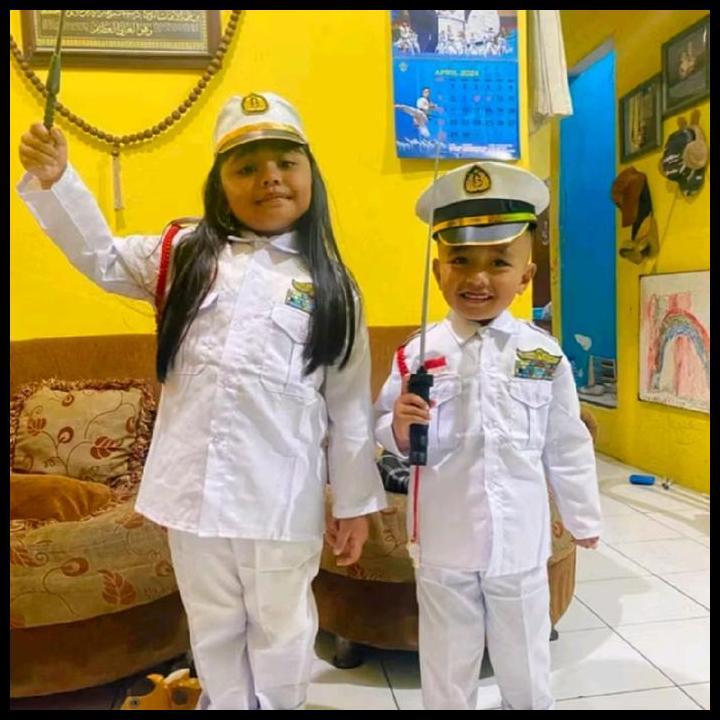 Baju Tni Al Putih Anak Putra Dan Putri/ Kostum Tni Al Cowok Dan Cewek/ Baju Tni Al Putih Fashion Pro