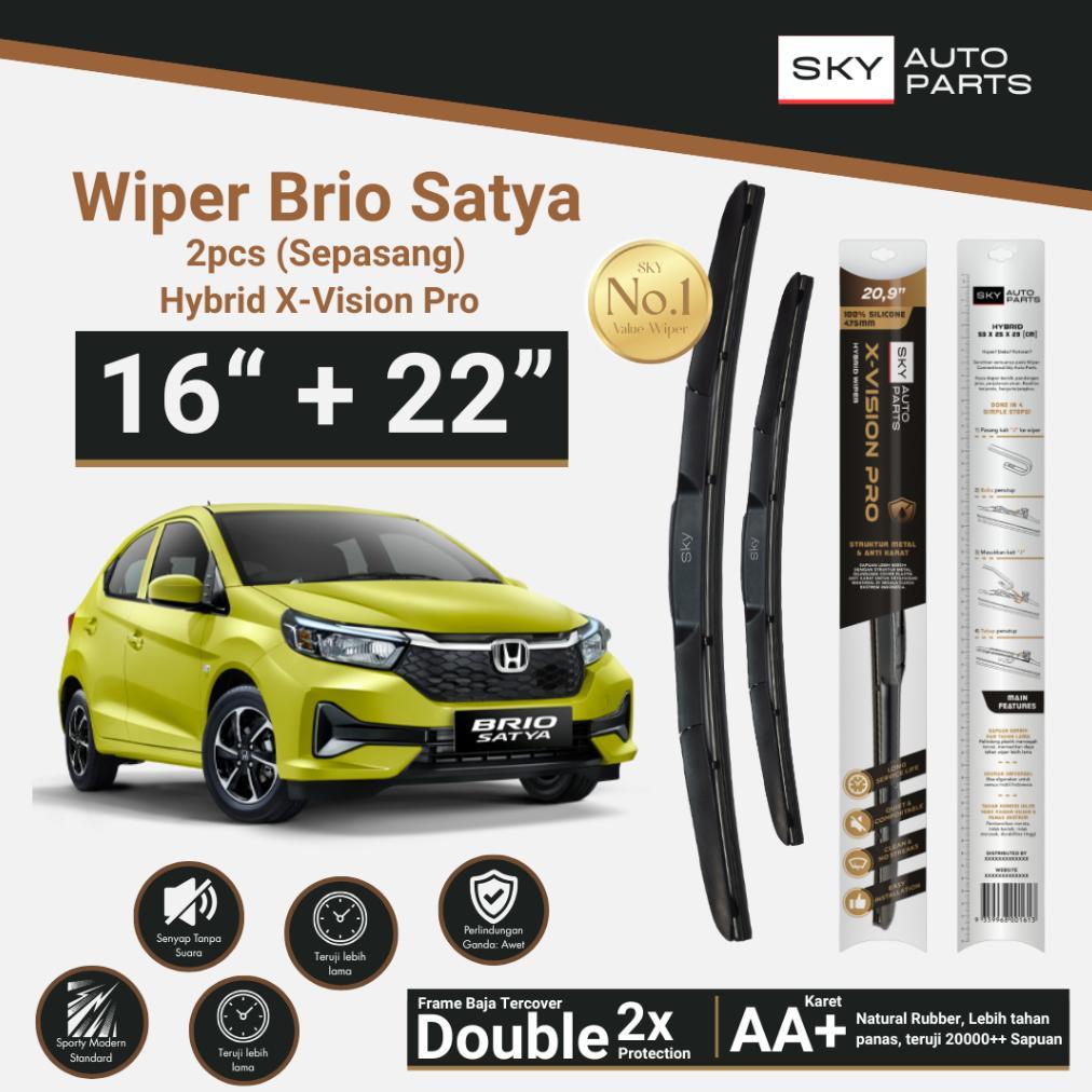 Sepasang Hybrid Wiper Kaca Mobil Brio Satya 16 + 22 Inci - Hybrid X-Vision Pro