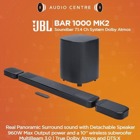JBL BAR 1000 MK2 JBL BAR1000 MK2 SOUNDBAR 7.1.4 CHANNEL TRUE DOLBY ATMOS WITH DETACHABLE WIRELESS SP