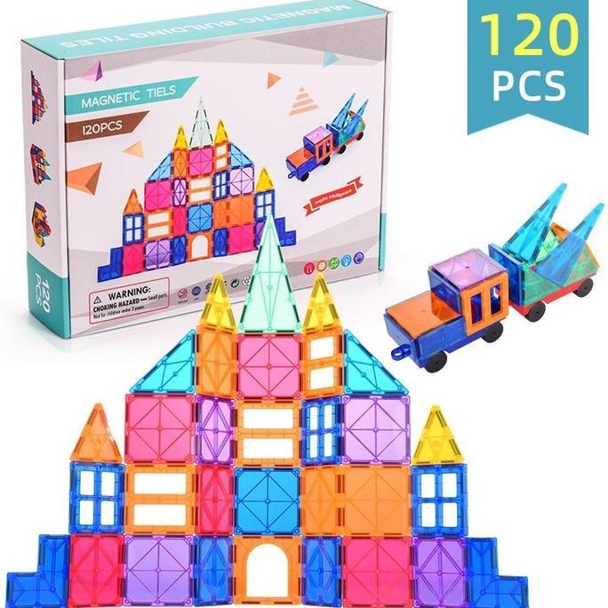 magnetic tiles 100-120pcs - magna tiles alike - mainan edukasi anak- b