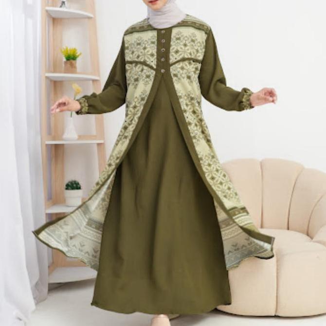 Gamis Dress Mixx Brukat Motif Lengan Panjang By Azka Collection