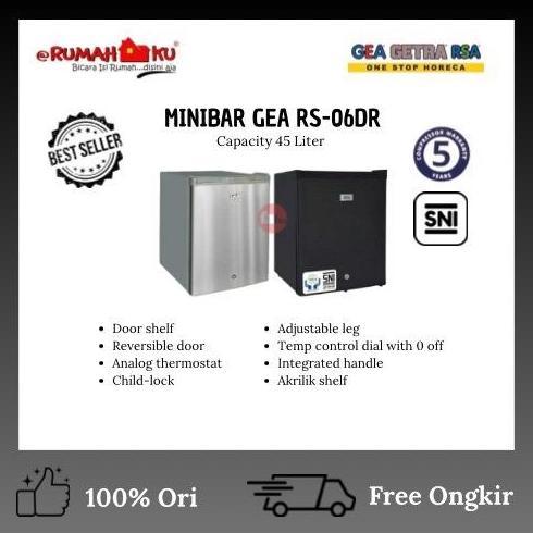 (Best) GEA MINIBAR RS-06DR BLACK & INOX/MINIBAR GEA 45L/MINIBAR GEA/KULKAS MINIBAR