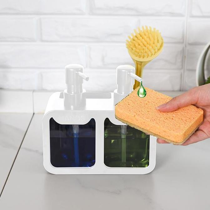 Informa Eri Dispenser Sabun Cair Double Dengan Spons - Putih Wadah Sabun Tempat Sikat Organizer Cuci