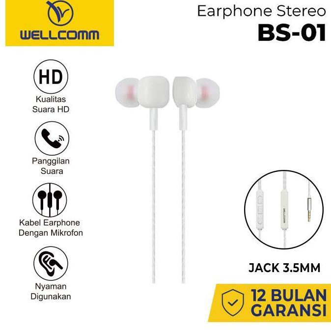 Handsfree/Earphone/Headset Stereo Wellcomm Bs-01 Jack 3.5mm