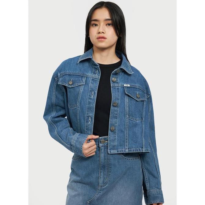 Wrangler Jacket Denim Oversized Crop DMJKT 03A25 Med Blue