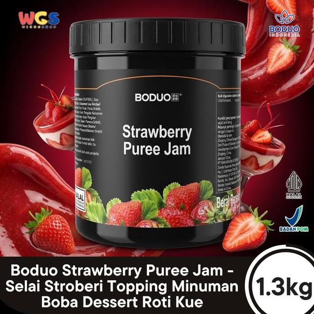 Boduo Strawberry Puree Jam 1.3Kg Selai Stroberi Topping Minuman Boba Dessert Roti Kue