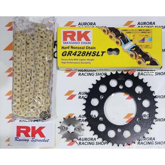 GEAR SET RK 428 BLACK VIXION OLD / NEW  VIXION / NVL / NVA  / MX KING 150 / R15 OLD / R15 V2 / XABRE