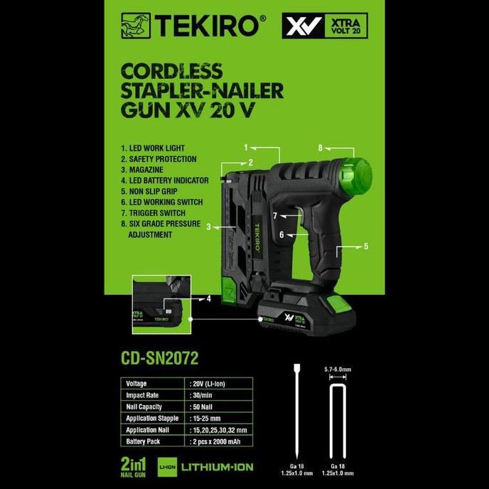 TEKIRO Staples Tembak Elektrik 20V-Cordless Stapler-Nailer Gun XV 20V