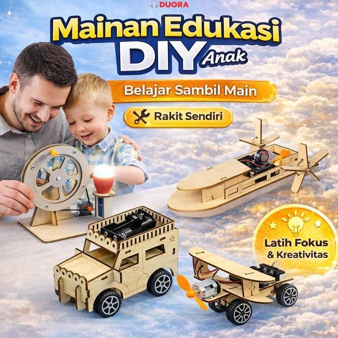 Gratis Ongkir [DUORA] Mainan Edukasi STEM DIY Puzzle Kayu Rakitan untuk Anak Wood Jeep Propplane Rac