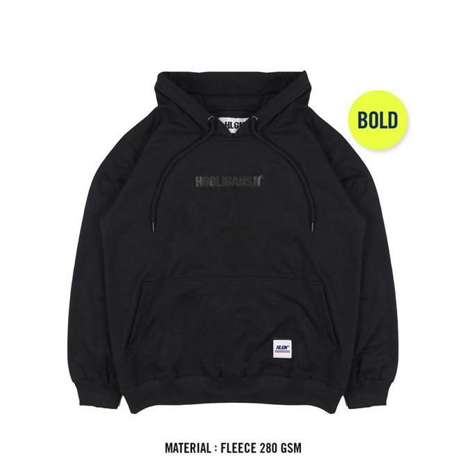 PROMO!!! HOOLIGANS Hoodie Bold Visione 22.1 - Black Fleece Sweater Hitam Panjang Pria Nyaman lokal b