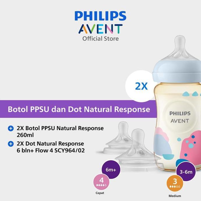 Philips Avent | Botol Susu Bayi | PPSU|260 ml | Twin | SCY943/02 + Teat Natural 3.0 3M+ SCY964/02