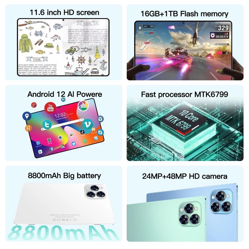 Cy Tablet Baru Pro16 Tablet Pc For Pria Anak Murah 11.6Inci Tablet Android Ram 16+1024Gb Rom Terbaru