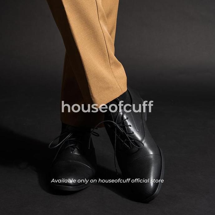 Sepatu Kulit Pria Formal Pantofel Oxford Quarter Cap Toe Hitam