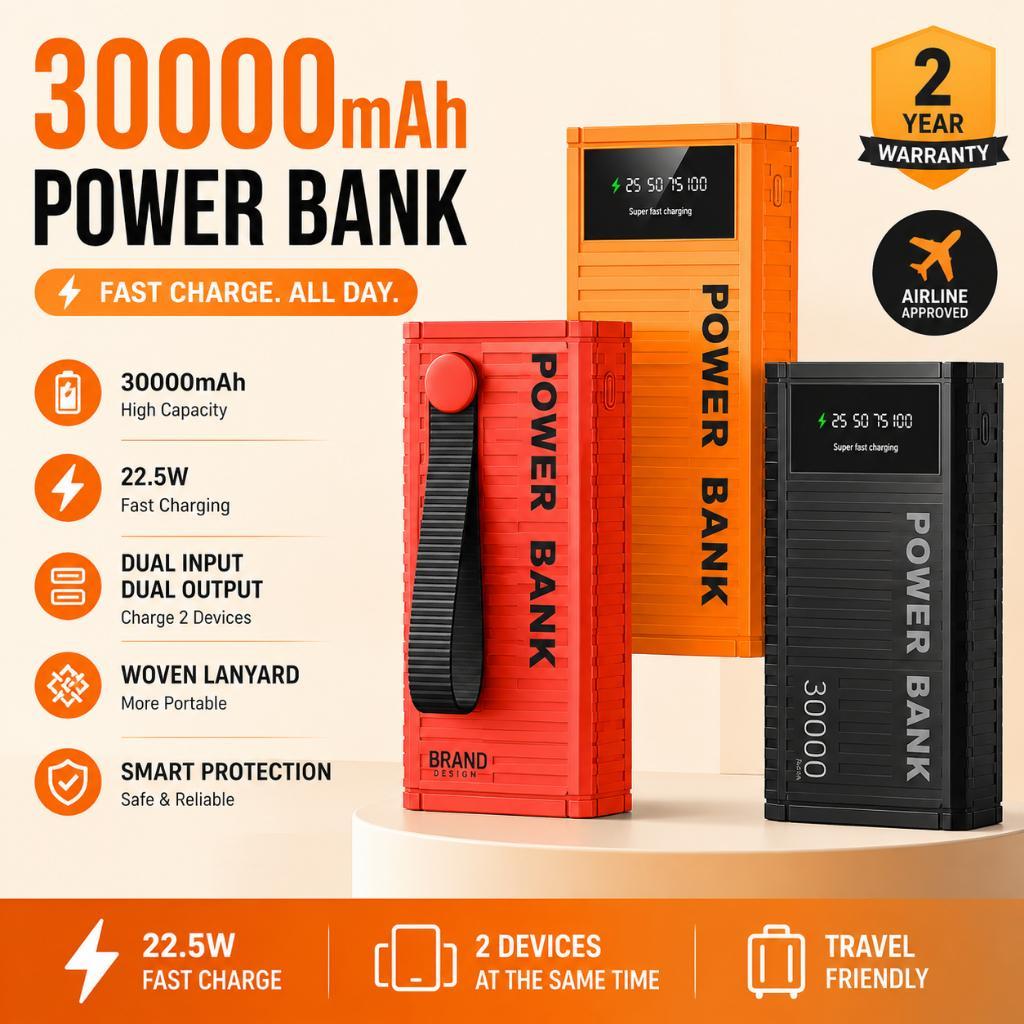 Lentiven Powerbank 30000 Mah Mini With Fast Charging Bh73