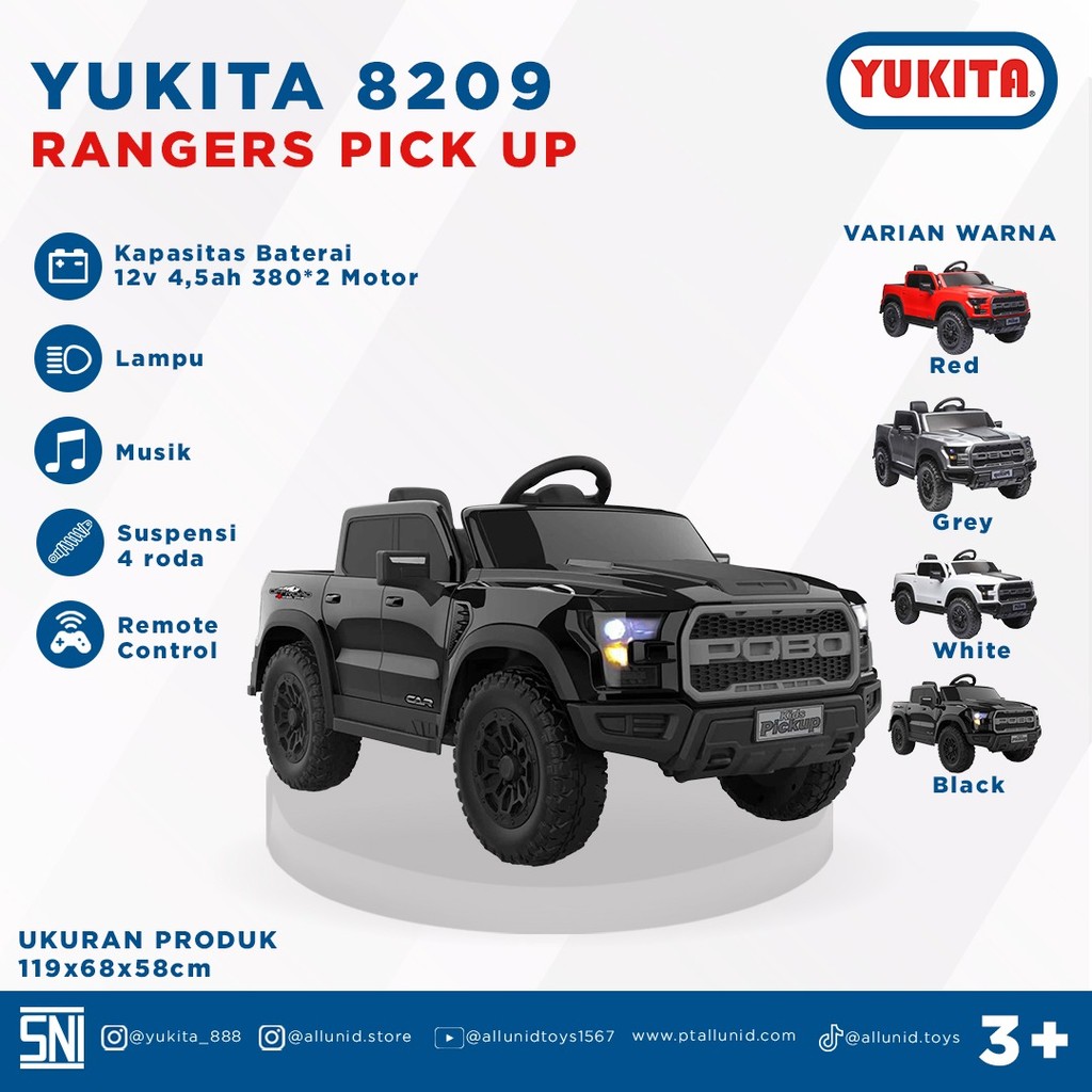 Mainan Mobil Aki Anak Mobil Polisi Yukita 8209 Rangers Pick Up - Merah