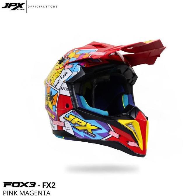 Helm Full Face Cross Pria Wanita Harian Motor Trail Tebal Nyaman SNI DOT JPX FOX3 FX2 Motif - Pink M