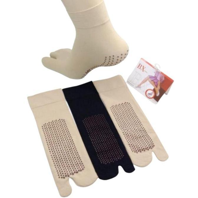 Paket 5 Pasang Stocking Jempol Pendek 2 Jari Muslimah Dewasa Warna Hitam & Cream Polos Anti Slip