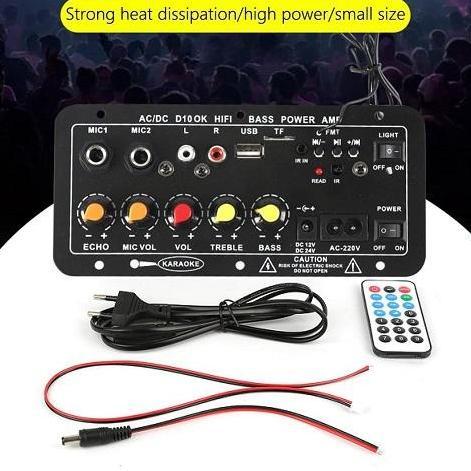 Kit Audio Amplifier Stereo HIFI Bass Board 2 Mic Subwoofer AC / DC D10