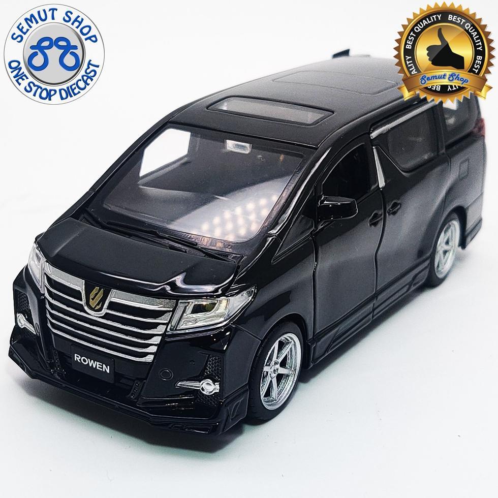Jackiekim Diecast 1:32 Alphard Rowen Metalic Black Miniatur Diecast Mobil Toyota Alphard