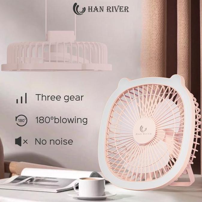HAN RIVER Kipas Angin Portable With Lampu LED Kipas Angin Mini
