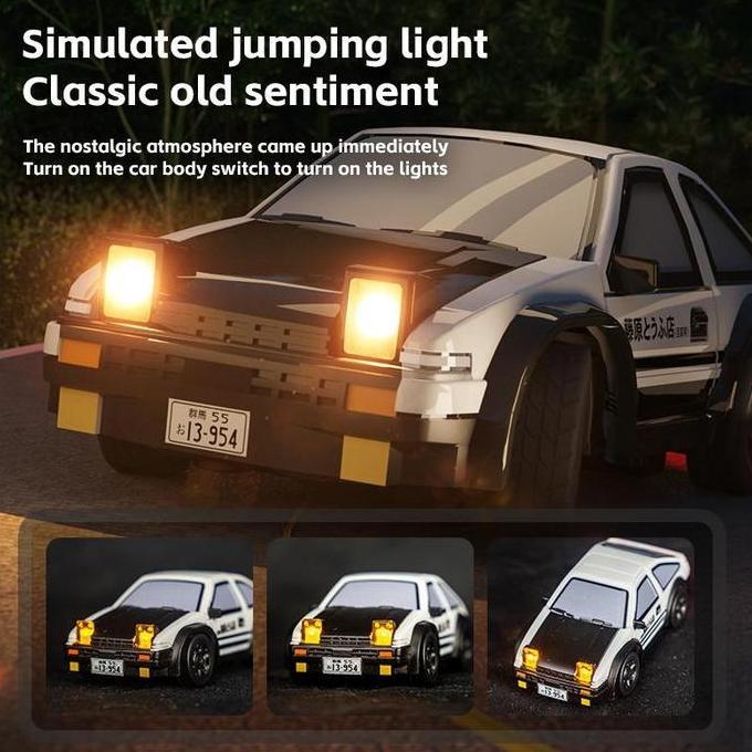 POKO Mobil RC Drift Mini 1/64, 4WD Kecepatan Tinggi - Remote Control AE86 dengan Lampu LED & Stiker 