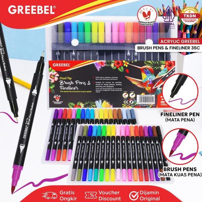 Bestseller- GREEBEL Spidol Warna Set 36 Warna - Spidol Brush Pen Dual 2 Tip Marker Drawing Pen