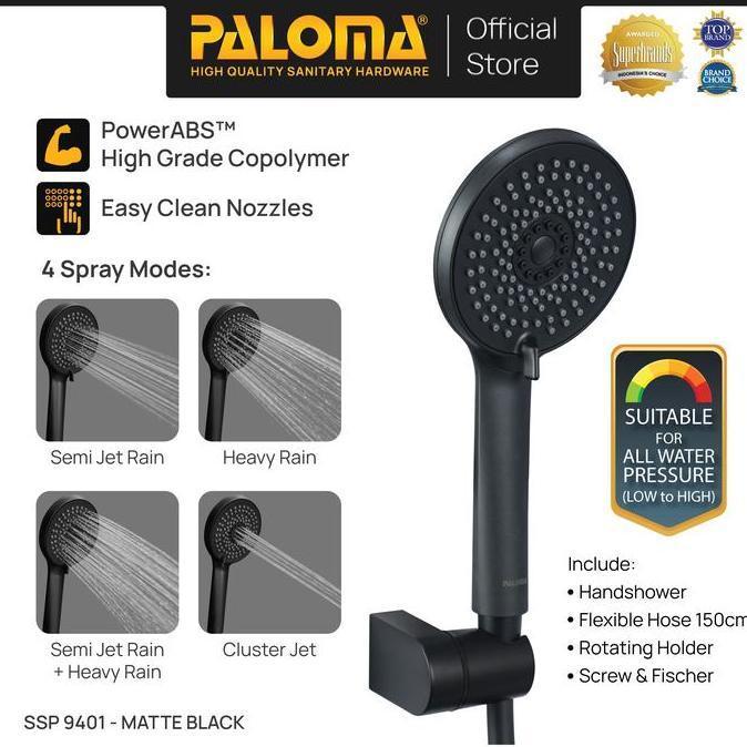 PALOMA SSP 9401 Shower Set Paket Handshower Mandi Hand Shower Head Shower ABS Bathroom Black Hitam