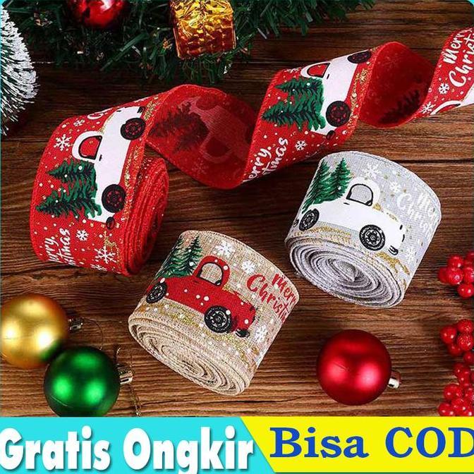 MEND Pita Natal Merry Christmas Pita Kain Goni Hiasan Natal Lebar 5 cm