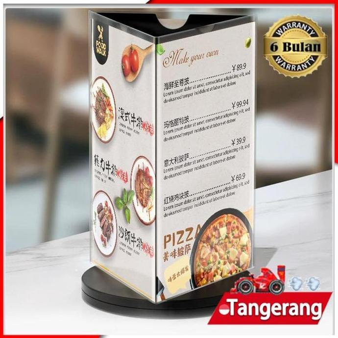 MRI Rak Menu Akrilik / Menu Putar Akrilik 360 Derajat / Stand Brosur Meja Putar 6 Sisi