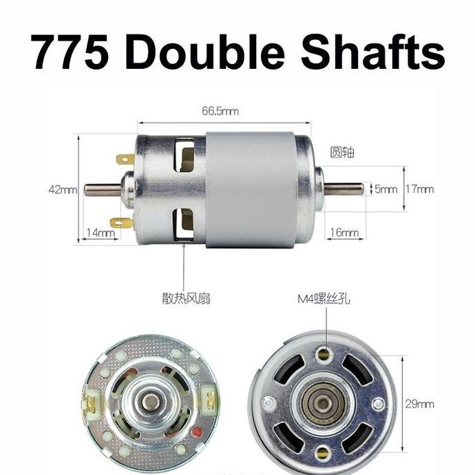 Motor Dc 775 Dual As Bearing Double As 5Mm 12V 24V Dc Dinamo 775