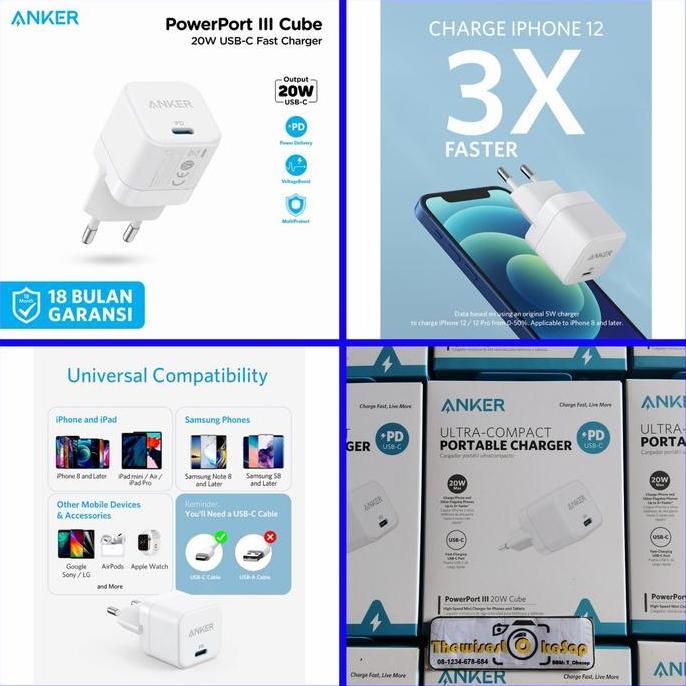 HARGA DISC - Anker PowerPort III Cube 20W A2149 Charger Adapter PD iPhone 11 12 13