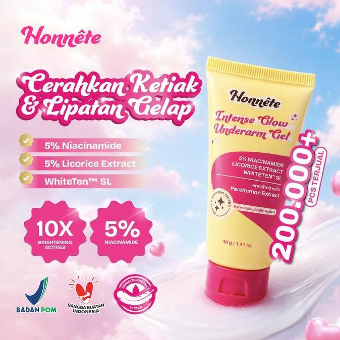 PURNAMA_DINDAA - HONNETE INTENSE GLOW UNDERARM GEL 40G - GEL PENCERAH KETIAK 5% NIACINAMIDE ANTI BAU
