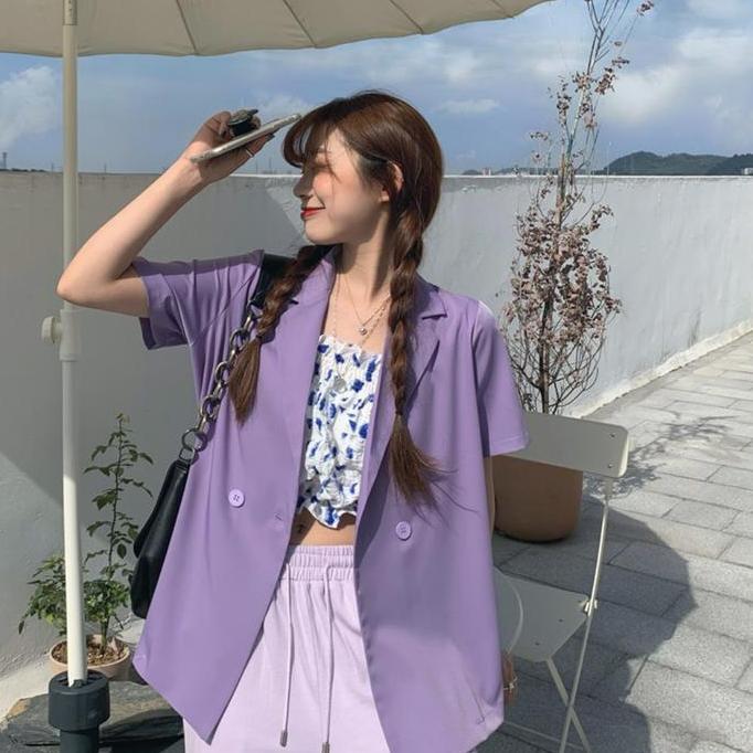 PREMIUM / blazer korea/ wanita Korea Blazer wanitawarna solid lengan pendek tipi