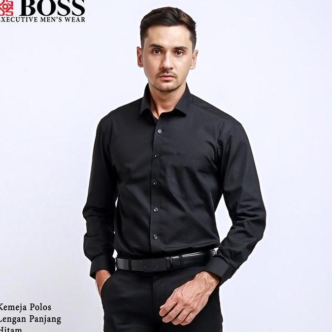 BOSS Kemeja Polos Pria Lengan Panjang Regular Fit Hitam