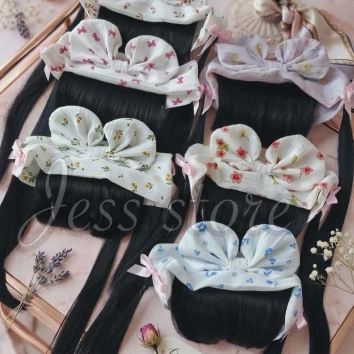 [HITAM LURUS] BANDANA BAYI WIG PONI SAMPING LURUS 05-2th - PINK