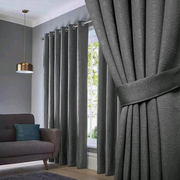 TERBARU Gorden Blackout Polos Embos Saffron Jendela Pintu 6 Gelombang Curtain dengan Desain Elegan d