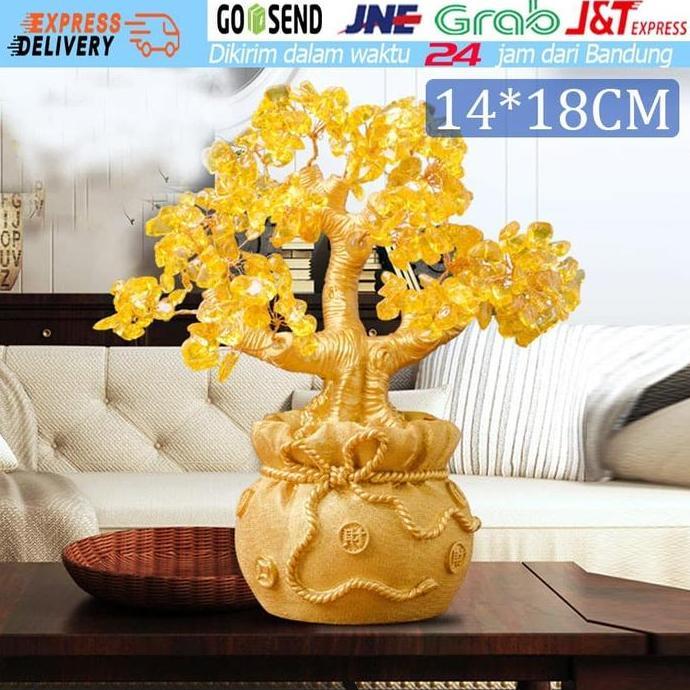 PACHAM Beruntung Pohon Uang Cina Emas Ingot Kristal Keberuntungan Hiasan