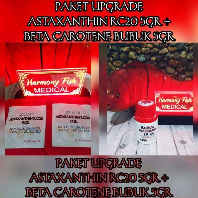 PAKET UPGRADE ASTAXANTHIN RC20 5gr + BETA CAROTENE Bubuk 5gr vitamin pigment merah ikan hias Louhan 