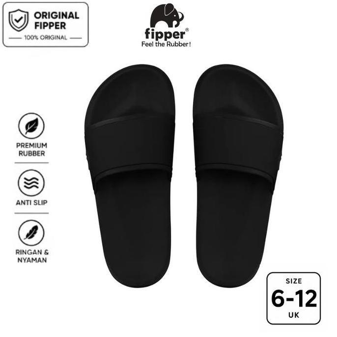 Fipper Slip On Sandal Anti Slip Pria Wanita Original Ringan Nyaman Black / Black / Black