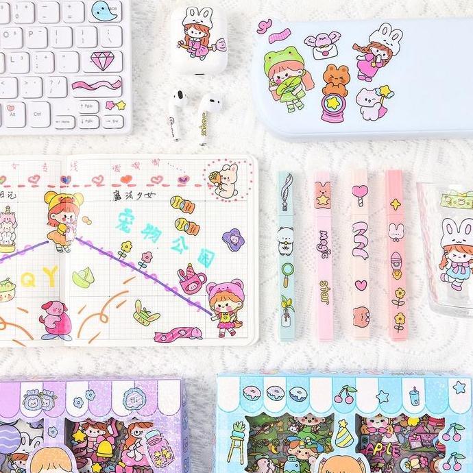Papel - Stiker Korea Viral Isi 100 Pcs Scrap Book Motif Momo Girl Sticker Decor Asthetic Ellie Stick