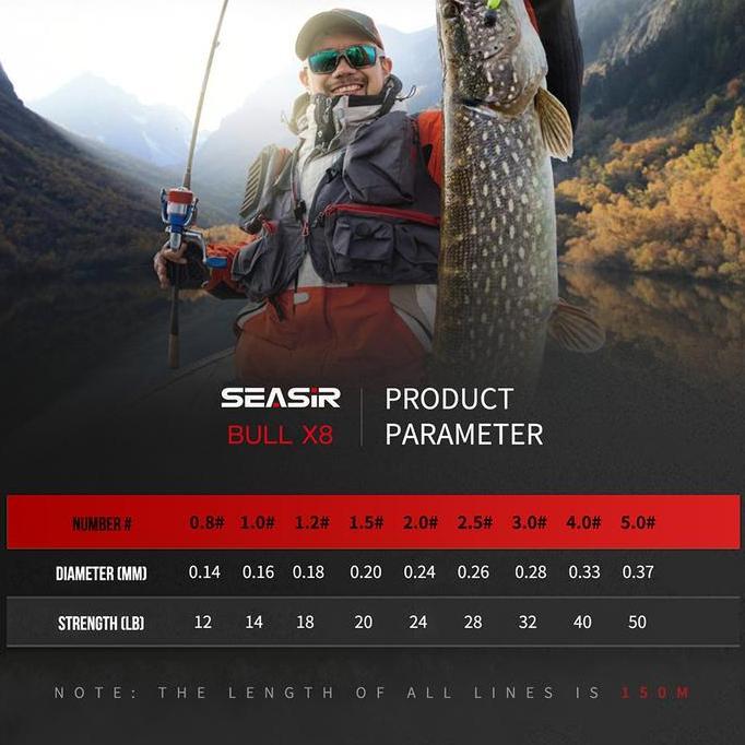 SEASIR Redbull PE X8 Senar Pancing 150 Meter  PE Braided Fishing Lines 8 Untaian Kepang Multifilamen