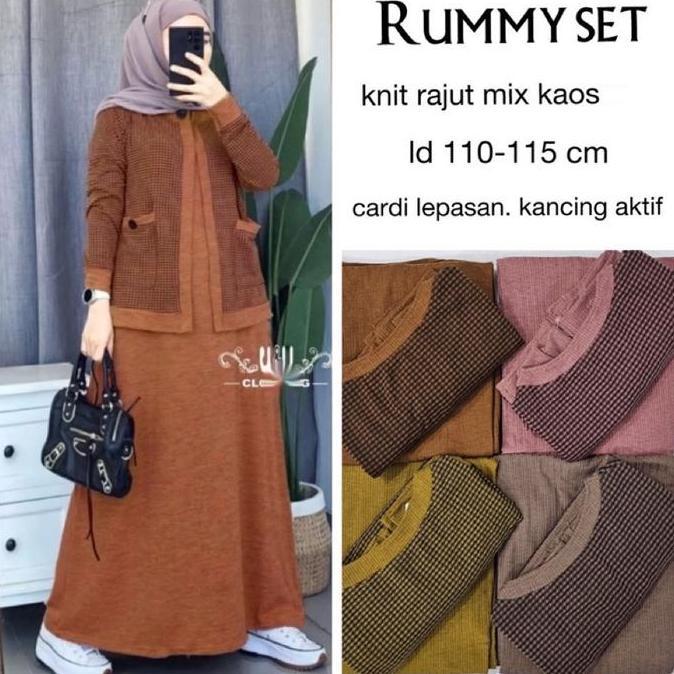 REZMA_OLSHOP - RASYA SET WANITA / GAMIS SET / BAJU MUSLIM KANCING DRESS  CARDIGAN KOTAK LEMBUT NYAMA