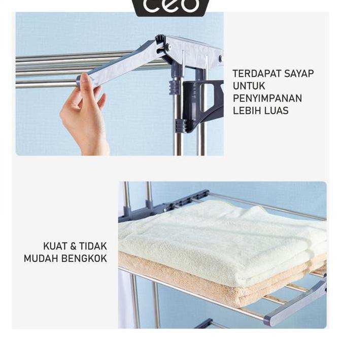 Caem- Ceo Rak Jemuran Baju Portable Rak Handuk Rak Baju Dengan Desain Roller Dan Kaki Kuat Kokoh Kap