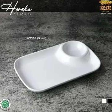 Caem- Putih Piring Sekat Rounded Melamine Snack Sambal Golden Dragon Pc1509